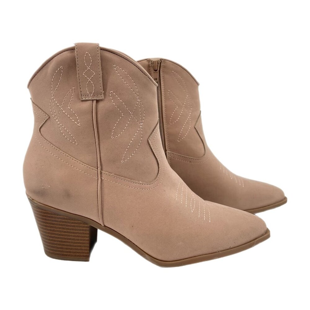 Mia Shoes Tan Pointed Toe Ankle Boots | Cone Heel